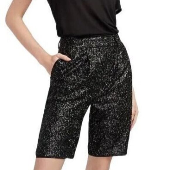 EXPRESS Sequin Shorts Size 00 Womens Black Sequin High Waisted Bermuda - Picture 2 of 11